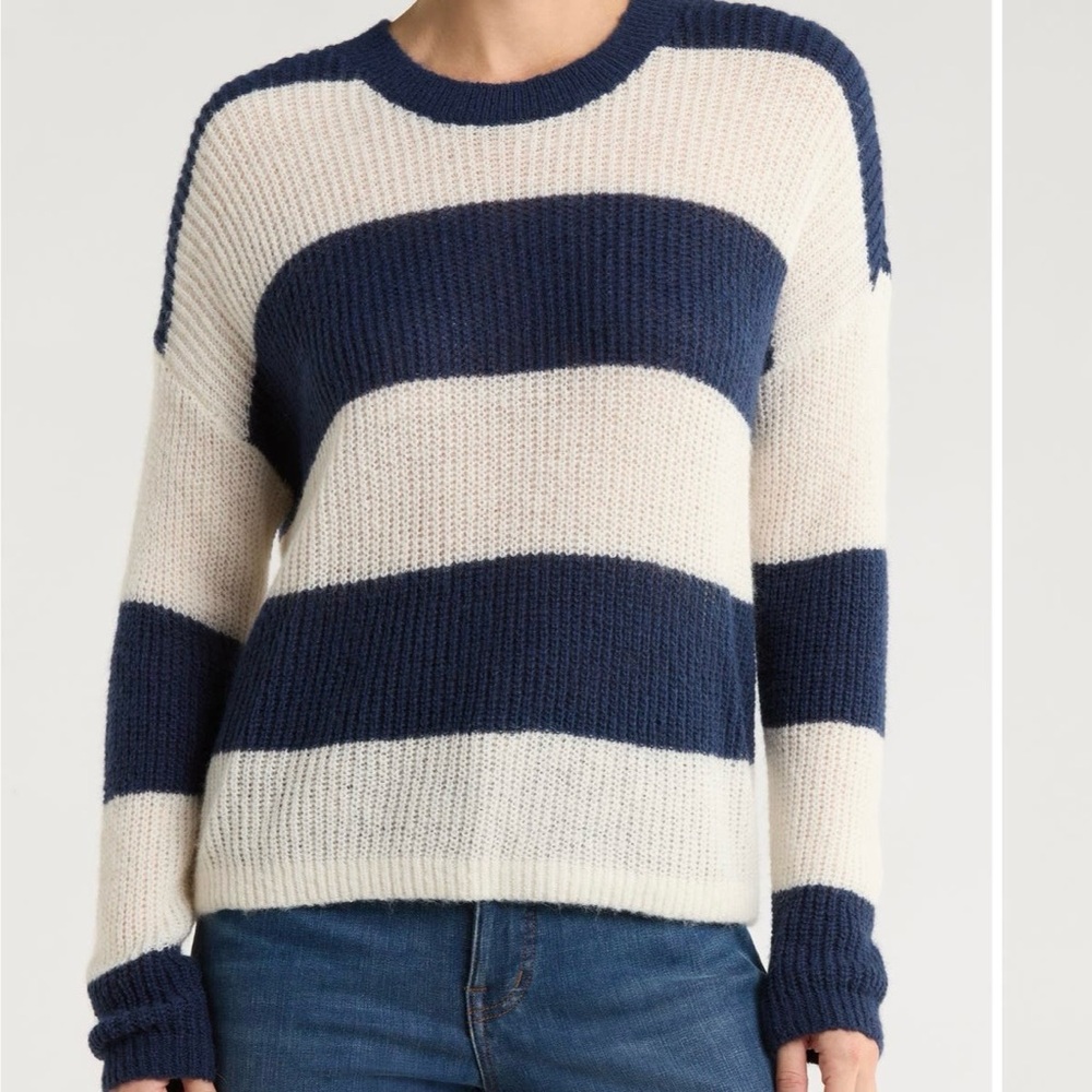 NWT  Madewell  Navy Blue & Cream Rosario Striped Pullover Sweater - M